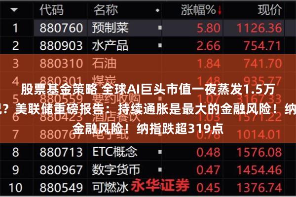 股票基金策略 全球AI巨头市值一夜蒸发1.5万亿元！啥情况？美联储重磅报告：持续通胀是最大的金融风险！纳指跌超319点