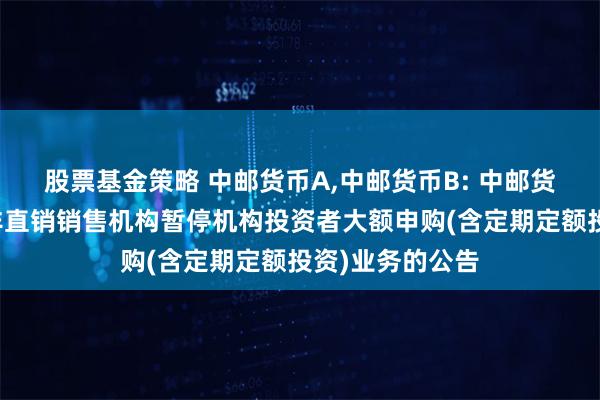 股票基金策略 中邮货币A,中邮货币B: 中邮货币市场基金在非直销销售机构暂停机构投资者大额申购(含定期定额投资)业务的公告